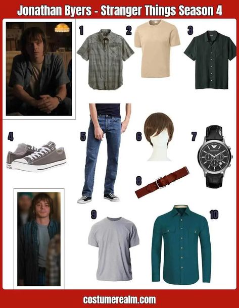 How To Dress Like Jonathan Byers Outfit Season 4 Guide For Cosplay & Halloween Will Byers Season 4 Outfit, Jonathan Byers Outfit, 4 Costume Ideas, Stranger Things Fashion, Alaska Outfits, Stranger Things Jonathan, Stranger Things Halloween Costume, Movie Outfit, Charlie Heaton