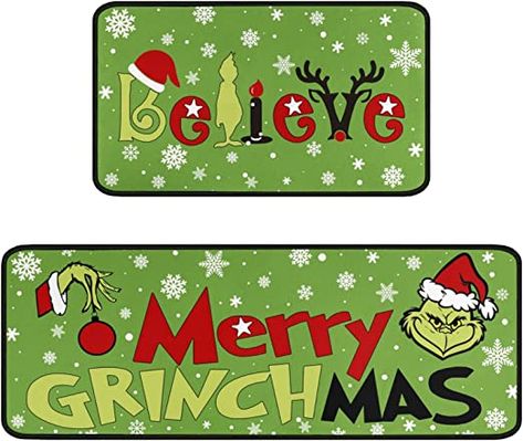 Faptoena Merry Grinchmas Kitchen Rugs and Mats Set of 2,Christmas Grinch Kitchen Decoration,Non Slip Absorbent Kitchen Mat Waterproof Runner Rug for Laundry Room and Sink 17x 48+17x30 Inches Grinch Kitchen, Christmas Decorations Kitchen, Merry Grinchmas, Kitchen Rugs And Mats, Rugs And Mats, Kitchen Rugs, Kitchen Decoration, Kitchen Mat, Grinch