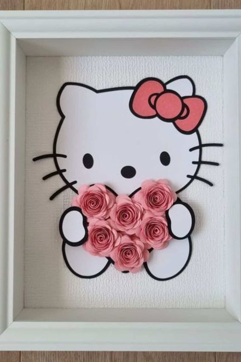 Hello Kitty fans, brace yourselves! I've uncovered 7 mind-blowing DIY projects that will blow those overpriced Hello Kitty merch out of the water. Get ready to be amazed (and save a ton of money) with these ingenious crafts you won't believe you can make at home. Hello Kitty Ramo, Shadow Box Memory, Diy Hello Kitty, Shadow Box Gifts, Hello Kitty Imagenes, Silhouette Cameo 4, Hello Kitty Gifts, Idee Cricut, Hello Kitty Rooms