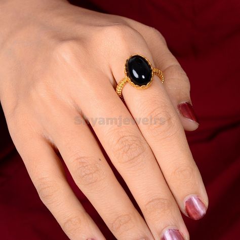 Big Earrings Gold, Sterling Silver Rings Boho, Stone Ring Design, Black Obsidian Ring, Obsidian Ring, Big Stone Ring, Black Stone Ring, Gold Promise Rings, Gold Rings Fashion