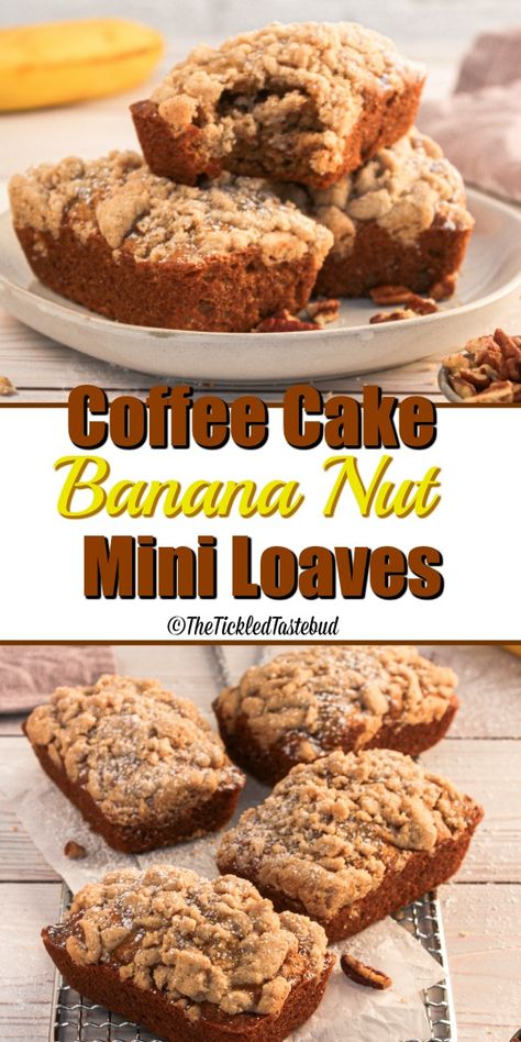 Coffee Cake Banana Nut Mini Loaves Banana Bread In Mini Loaf Pans, Banana Nut Bread Recipe Mini Loaves, Mini Chocolate Chip Banana Bread, Mini Banana Nut Bread Loaves, Mini Banana Loaves, Banana Bread Recipe Mini Loaves, Christmas Loaves, Mini Loaf Banana Bread Recipe, Banana Bread Mini Loaves