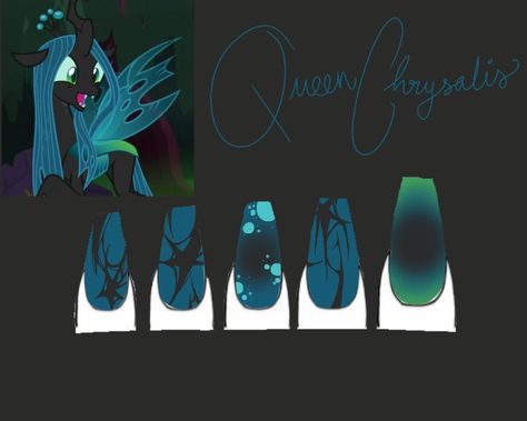 Mlp Nail Art, Mlp Nails Ideas, Mlp Acrylic Nails, Mlp Nails, Mlp Chrysalis, Mlp Chrysalis Reformed, Mlp Queen Chrysalis Icon, Anime Eye Makeup, Queen Chrysalis