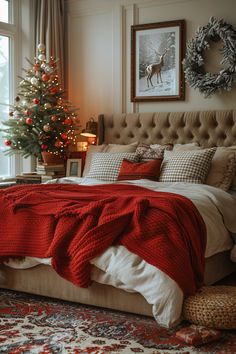 Winter Bedroom Aesthetic, Warm Bedroom Decor, Christmas Guest Bedroom, Cozy Winter Bedroom, Winter Bedroom Decor, Holiday Bedroom Decor, Fall Bedroom Ideas, Holiday Bedroom, Winter Bedroom