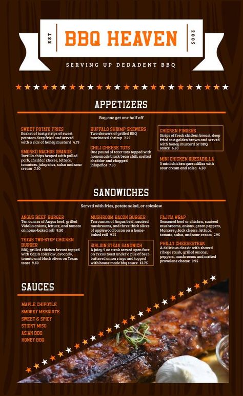 Stars BBQ Menu Soul Food Menu, Bbq Chili, Bbq Food Truck, Bbq Appetizers, Diner Menu, Food Truck Menu, Barbeque Party, Bbq Table, Bbq Menu