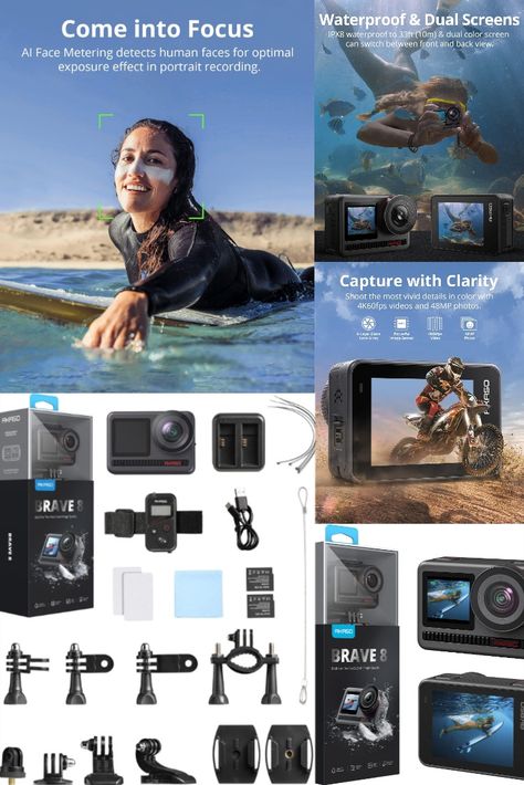 AKASO Brave 8 4K60FPS Action Camera, 48MP Photo Touch Screen Waterproof Super Wide Angle 16x Slo-mo SuperSmooth Stabilization Underwater Camera with Remote Control Helmet Accessories Touching Photos, Underwater Camera, Helmet Accessories, Human Face, Action Camera, Wide Angle, Touch Screen, Brave, Remote Control