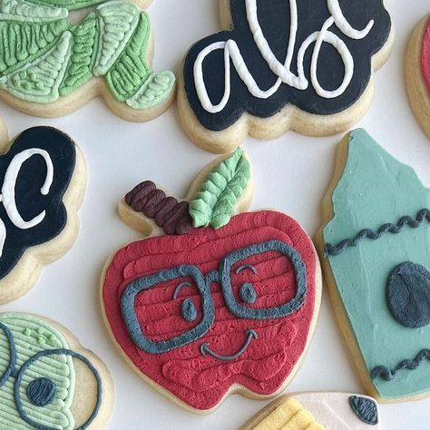 Back To School Buttercream Cookies, Back To School Sugar Cookies, School Sugar Cookies, Happy 1st Day Of School, Back To School Cookies, Buttercream Cookies, School Cookies, 1st Day Of School, 1st Day