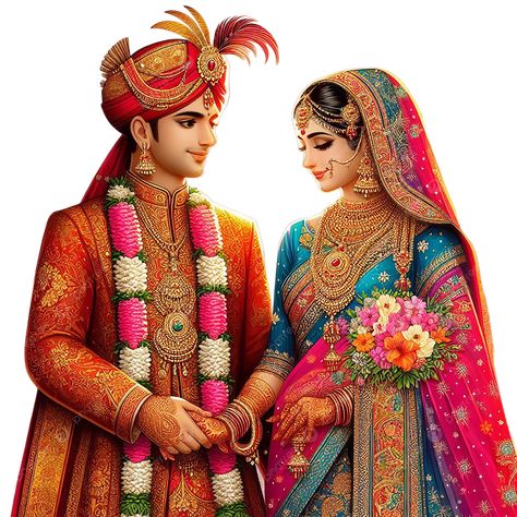 Indian Bride Traditional, Wedding Clipart Free, Wedding Cards Images, Dulha Dulhan, Caricature Wedding, Couple Wedding Dress, Indian Wedding Couple, Indian Wedding Cards, Traditional Wedding Invitations