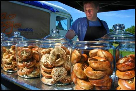 Farmers Market Bagel Display, Bagel Display, Bake Sale Displays, Bagel Store, Bagel Bar, Farmers Market Display, Mother Bear, Haida Gwaii, Port Townsend