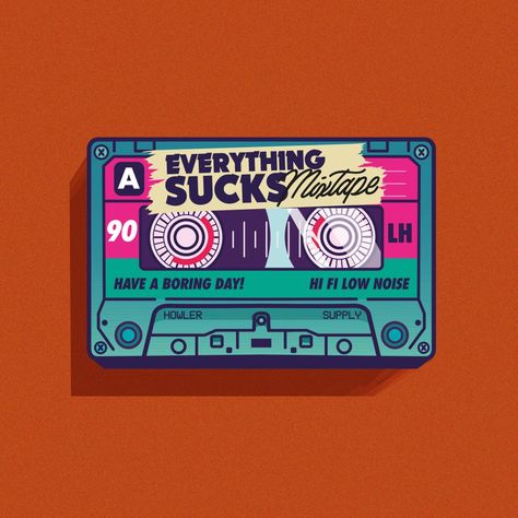 Mixtape Graphic Design, Mixtape Illustration, Playlist Illustration, 90s Playlist, Everything Sucks, Package Ideas, Mixtape Cover, Tshirt Printing Design, Boring Day