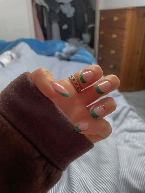 French Tip Nails With Brown, Nails With Brown, Green French Tip Nails, Green French Tip, Butterflies Pink, Brown Heart, Green French, Tip Nails, French Tip Nails