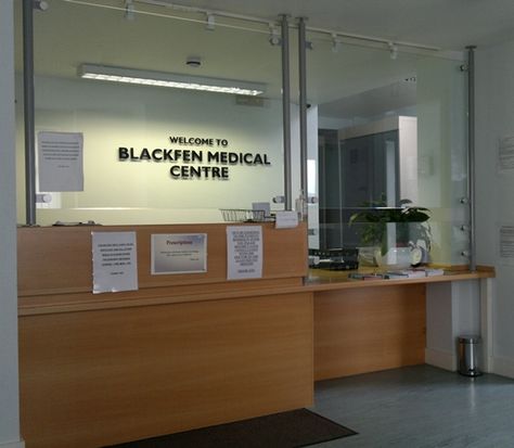 Medical Reception Desk Security screen. Reception Desk With Glass Window, Reception Desks Ideas, Medical Reception Desk, Reception Window, Waiting Room Design Reception Areas, Medical Reception, Reception Desk Area, Lobby Reception Desk, Desks Ideas