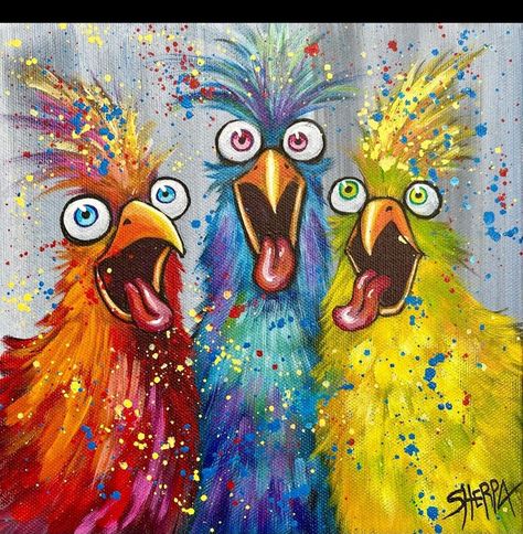 Chicken Painting Whimsical, Doodle Birds, Wood Wreaths, Elke Trittel, Bird Painting Diy, Acrylic Paint Colors, Bird Journal, Funny Chickens, Henny Penny