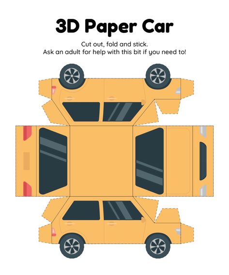 Printable 3D Cars Paper Crafts Templates Car Template, Paper Car, Document Printing, Car Craft, Cars Coloring Pages, Papercraft Templates, 3d Pen, Paper Dolls Printable, Creative Template