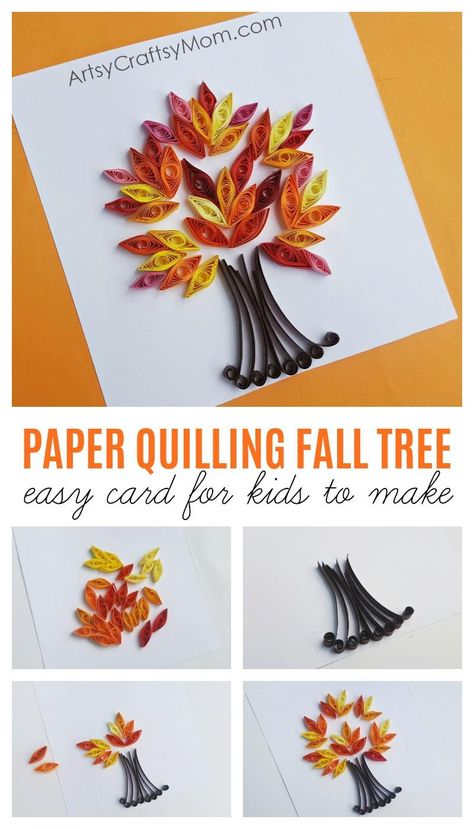 Easy Paper Quilling Fall Tree Craft Autumn Crafts via @artsycraftsymom Easy Paper Quilling, Fall Tree Craft, Paper Quilling For Beginners, Paper Quilling Jewelry, Art Quilling, Paper Quilling Patterns, Quilled Paper Art, Quilling Jewelry, Fall Tree