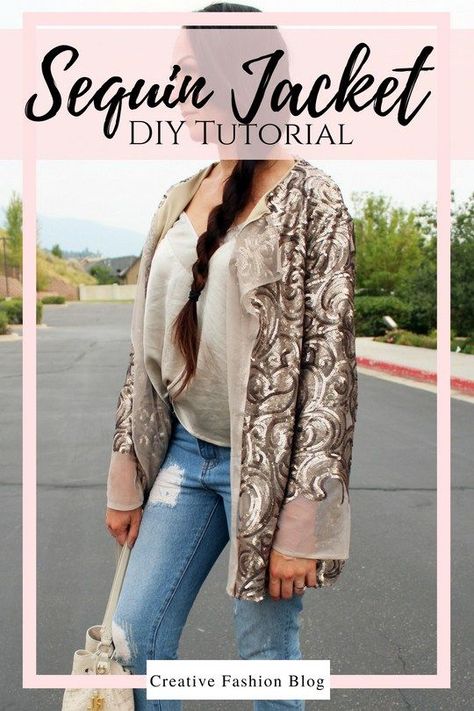 How to make a DIY Sequin Jacket Cardigan full sewing tutorial .... Diy Sequin Jacket, Simple Sewing Projects For Beginners, Sequin Clothes, Diy Sequin, Diy Clothes For Women, Easy Diy Clothes, Clothing Upcycle, Jacket Sewing, Work Fun