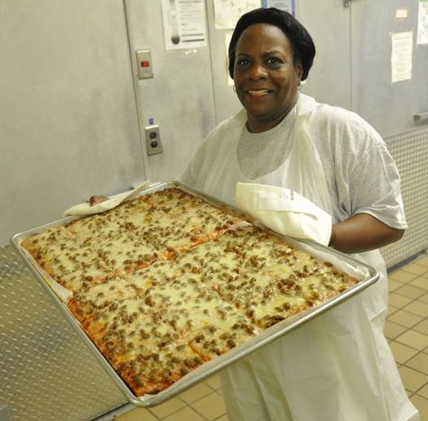 Remember your school cafeteria's rectangular pizza? This Alabama market sells it School Cafeteria Pizza Recipe, School Cafeteria Pizza, Cafeteria Pizza, School Cafeteria Recipes, Mozzarella Cheese Sauce, Lunch Lady Recipes, Cafeteria Recipes, School Cafeteria Food, School Pizza