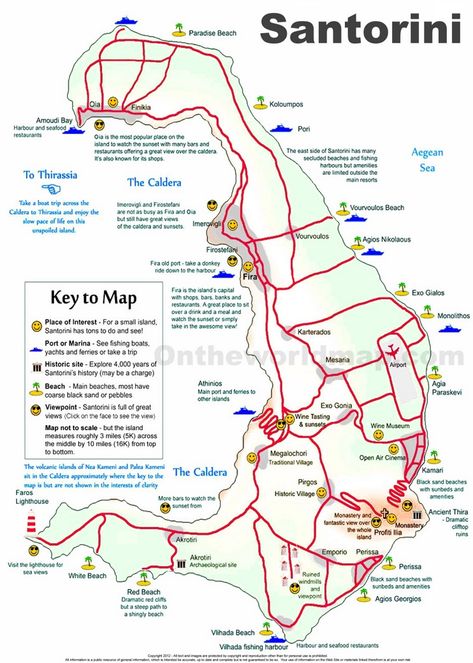 Santorini sightseeing map Santorini Map, Akrotiri Santorini, Greek Islands Vacation, Greek Vacation, Greece Map, Greek Travel, Santorini Travel, Greek Isles, Greece Travel Guide