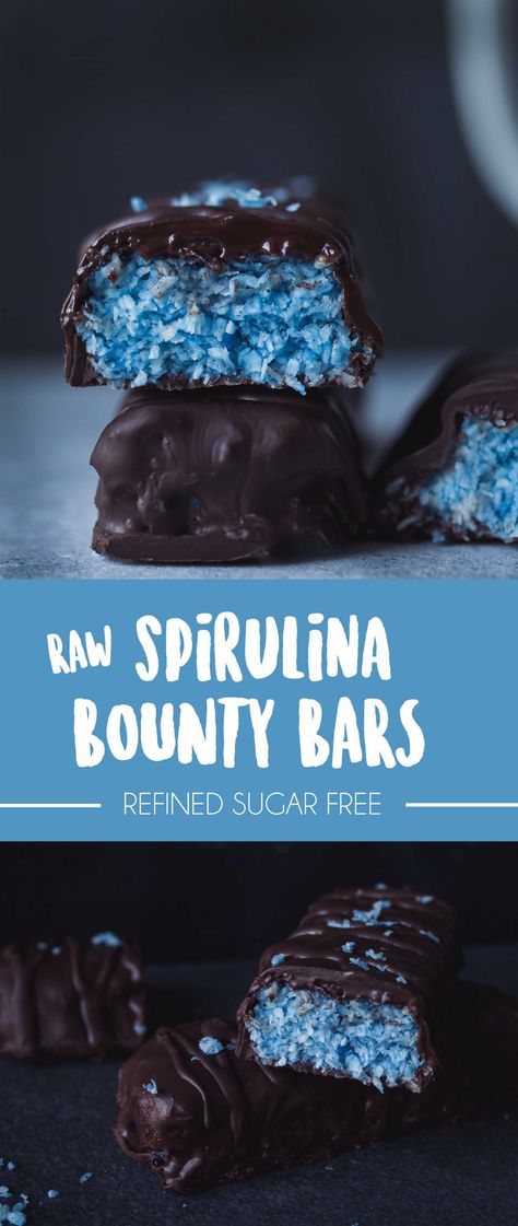 Blue Spirulina Cake, Desert Bites, Spirulina Recipes, Blue Majik, Bounty Bars, Vegan Bars, Vegan Protein Bars, Blue Spirulina, Raw Vegan Recipes