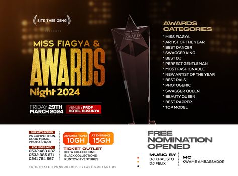 Miss Afiagya & Awards night flyer designed by Oppomence graphics, contact us on 0247369275 Award Night Flyer Design, Flyers Design, Church Poster Design, Dinner Night, Awards Night, Graphic Design Flyer, Church Poster, Church Graphic Design, Birthday Flyer