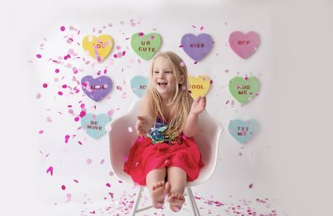 Newspaper Valentines Photoshoot Kids, Heart Candy Photoshoot, Candy Heart Photoshoot, Candy Hearts Photoshoot, Valentines Photoshoot Kids, Selfie Showroom, Valentines Minis, Valentine Photoshoot, Valentine Pictures