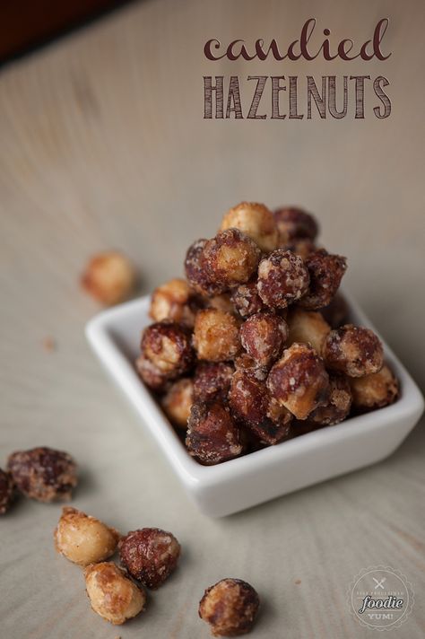 Candied Hazelnuts are perfectly sweet with a spicy kick. They are an excellent addition to salads or desserts. Hazelnut Recipes, Nut Recipes, How To Roast Hazelnuts, Candied Nuts, Snack Mix, Candy Recipes, Appetizer Snacks, Hazelnut, Fall Recipes