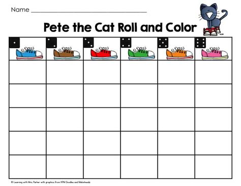 FREE @ Learning With Mrs. Parker: Pete the Cat Roll and Color activity sheet. Super for subitizing! Pet The Cat, Color Activity, Cat Roll, Cat Activity, Author Studies, Pete The Cat, Beginning Of The School Year, Math Stations, Beginning Of School