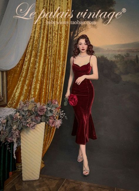 Gatsby Style Dresses, Cute Red Dresses, Conceptual Fashion, Red Velvet Dress, Dress Looks, Band Of Brothers, Fishtail Dress, Prom Dress Inspiration, Korean Fashion Dress