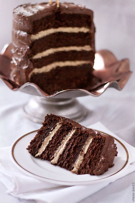 Devil's Food Cake with Salted Caramel Frosting | URBAN BAKES Chocolate Cake Dairy Free, Flowerless Chocolate Cake, Salted Caramel Frosting, Gluten Free Chocolate Cake, Devils Food Cake, Caramel Frosting, Tasty Chocolate Cake, Devils Food, Gluten Free Cakes