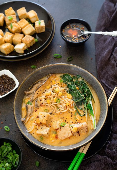 Miso Coconut Ramen, Tofu Miso Recipes, White Miso Ramen Recipe, Miso Soup With Rice Noodles, Tofu Ramen Soup, Firm Tofu Soup, Instant Pot Miso Soup, Tofu Miso Ramen, Miso Noodle Soup Recipe