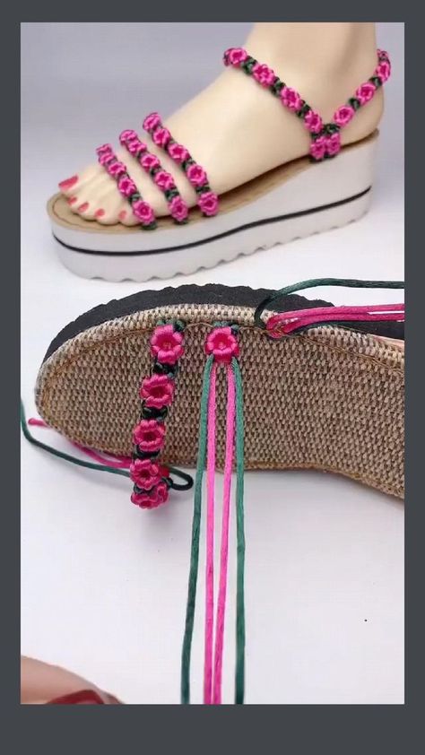 Pola Macrame, Singing Birds, Projek Menjahit, Braided Bracelet Diy, Diy Crochet Patterns, How To Dye Shoes, Diy Sandals, Diy Slippers, Crochet Shoes Pattern