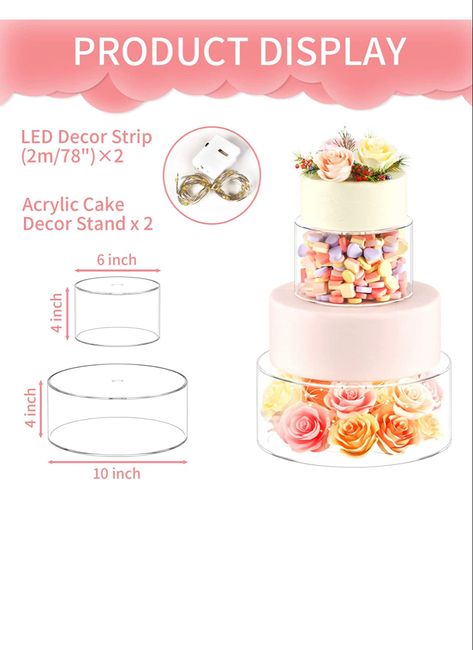 💓💕💞CREATIVE DIY PERFORMANCE - The cake tier can be filled with a variety of creative decorations to create stunning centerpieces. The fillable cake stand display box with Lid can be filled with colorful flowers, confetti, small toys, string lights, cookies, candies, balloons, confetti, lights, desserts, or other creative and stunning decorations, etc., It is perfect for weddings, birthdays, party scenes, and more! Acrylic Cake Stand, Cake Riser, Acrylic Cake Stands, Wedding Cake Display, Cake Stand Display, Elegant Centerpieces, Led Christmas Lights, Cake Display, Decorating With Christmas Lights