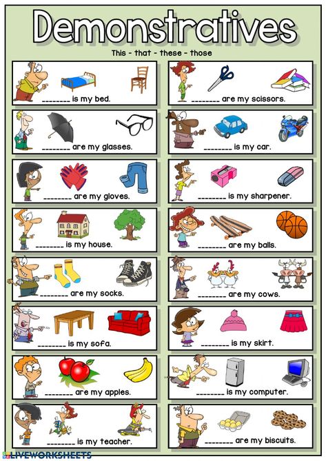 Pronoun Activities, Demonstrative Pronouns, Grammar For Kids, English Exercises, English Grammar Worksheets, English Worksheets For Kids, English Lessons For Kids, English Activities, Grammar Worksheets