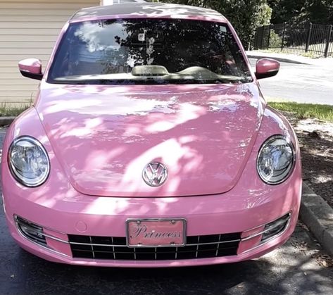 Volkswagen Beetle Aesthetic, Beetle Aesthetic, Pink Vw Beetle, Pink Volkswagen, Pink Volkswagen Beetle, Pink Beetle, Buggy Car, Princess Car, Barbie Car