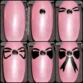 Bow Nail Tutorial, How To Draw Bow On Nails, Bow Nail Art Tutorial, Bow Art Design, How To Draw A Bow On Nails, Bow Design Nails, Bow Nails Design, Bow On Nails, Bow Nail Art Designs