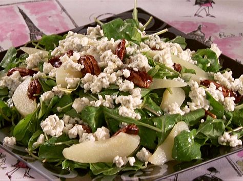 Arugula Salad with Pears and Gorgonzola Recipe : Sandra Lee : Food Network - FoodNetwork.com Pear And Gorgonzola, Salad With Pears, Gorgonzola Recipes, Gorgonzola Salad, Pear Salad Recipes, Recipe Website, Canned Pears, Pear Salad, Vegetable Side Dishes Recipes