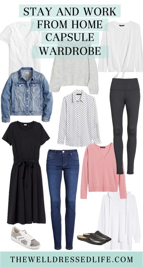 Stay and Work from Home Capsule Wardrobe via @https://www.pinterest.com/megkristel/ Work From Home Capsule Wardrobe, Capsule Wardrobe 2020, Creating A Capsule Wardrobe, Wardrobe Revamp, Wfh Outfits, Work From Home Outfit, Minimal Wardrobe, Capsule Wardrobe Work, Fashion Capsule Wardrobe