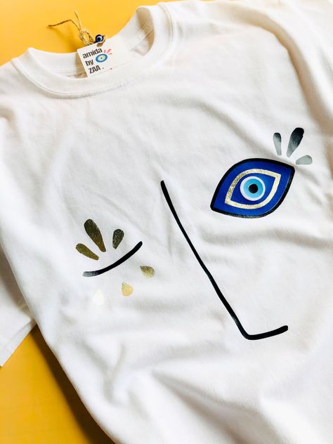 Jacket Painting, Salon Logo Design, Womens Graphic Tees, Handmade Evil Eye, Evil Eye Design, Shirt Print Design, Shirt Embroidery, Eye Design, Clothes Crafts