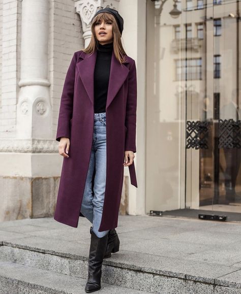 Wine Coat Outfit, Burgundy Coat Outfit Winter, Maroon Coat Outfit, Maroon Trench Coat, Burgundy Coat Outfit, Tweed Coat Outfit, Wrap Coat Outfit, Purple Coat Outfit, Maroon Outfits