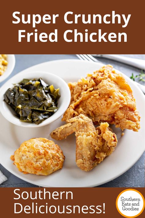 This fried chicken recipe will give you all the tips you need to get the crunchiest, juiciest, and most flavorful fried chicken! Fried Chicken And Biscuits, Best Southern Fried Chicken, Chicken And Biscuits Recipe, Southern Fried Chicken Recipe, Chicken Receipt, Crispy Fried Chicken Recipe, Delicious Entrees, Quick Healthy Dinner Ideas, Easy Fried Chicken