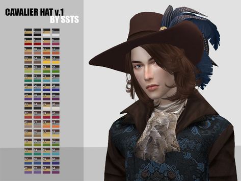 Cavalier Hat v.1 [#ts4_adult_hat] [#ts4_bacc_human] Ts4 Steampunk Cc, Cavalier Hat, Sim4 Mods, Sims Medieval, Cc Hats, Cc Sims4, Sims Clothes, Sims Packs, Sims 4 Mm Cc