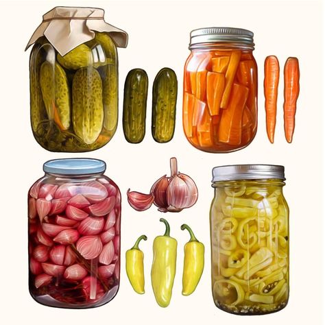 Anime Vegetables, Drawing Tricks, Recipe Book Covers, Drawn Food, Food Drawings, Foodie Art, Food Artwork, Food Illustration Art, Jar Art