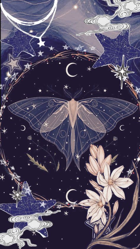 Space moth Moth Art Wallpaper, Moths Background, Butterfly Moon Wallpaper, Moth Wallpaper Aesthetic, Luna Moth Wallpaper, Moth Collage, Moths Aesthetic, Moth Aesthetic, Comet Moth