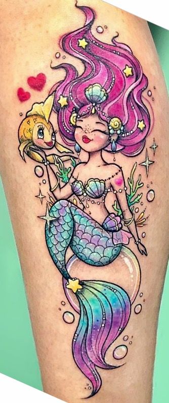 Mermaid Watercolor Mermaid Tattoo, Tattoo Mermaid, Mermaid Tattoo Designs, Leg Art, Tattoos Mandala, Kawaii Tattoo, Disney Tattoo, Initial Tattoo, Tatuaje A Color