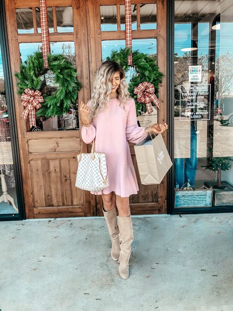 Ootd, amazon fashion, fashion blogger, instagram photo ideas, boots, blonde, outfit ideas, fall fashion, pink dress, affordable fashion, Louisiana blogger, fashion blogger, southern style, tan boot outfit ideas, knee high boot outfit, Pink Dress Fall Outfit, Pink Fall Dress, Beige Long Boots Outfit, Light Tan Boots Outfit, Pink Dress With Boots, Tan Boot Outfit, Blonde Outfit Ideas, Knee High Boot Outfit, Pink Boots Outfit