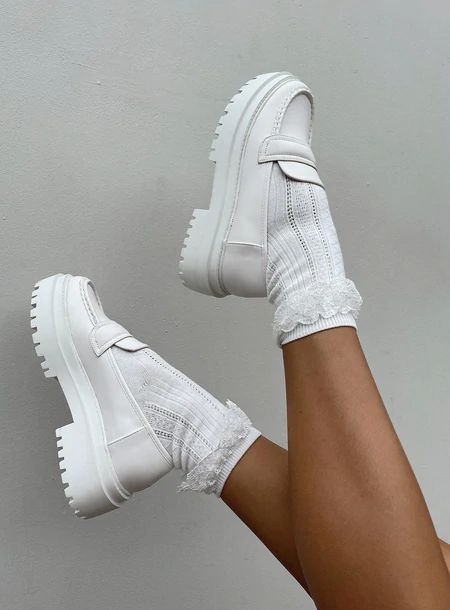 New Arrival Women's FashionWear | Princess Polly USA White Loafer Outfits Women, White Platform Loafers, White Loafers Outfit, Loafers Shoes Outfit, Platform Outfit, White Loafers, Loafers Outfit, Chunky Loafers, Loafer Shoes Women