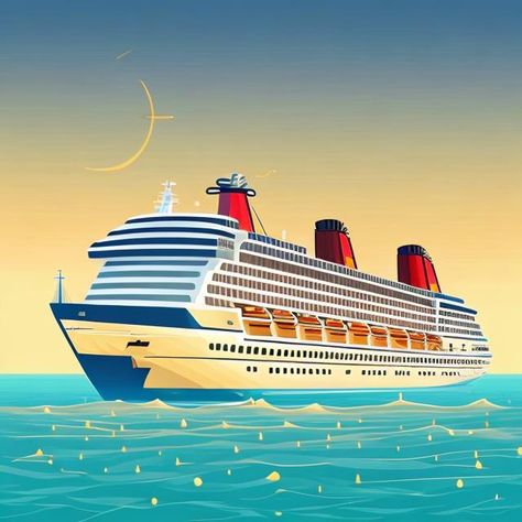 Cruise Ship Clip Art, Cruise Ship Painting, Cruise Ship Illustration, Cruise Ship Drawing, Cruise Illustration, Cruise Ship Aesthetic, Cruise Ship Clipart, Cruise Ship Background, Sailing Illustration