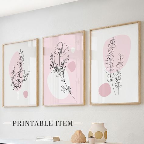 Introducing our Minimalist Flowers Set of 3 Prints. These captivating prints feature delicate line art, perfect for creating a serene and aesthetic gallery wall. With their neutral tones and minimalist design, they add a touch of elegance to your room decor. Elevate your space with this stunning wall art set, bringing a sense of simplicity and beauty to your home. Original art size is 24x36 inches. Each part of the set has a max size 24"x36" This is an INSTANT DIGITAL DOWNLOAD file. No physical Plant Gallery Wall, Boho Aesthetic Room, Aesthetic Gallery, Pink Wall Decor, Minimalist Flowers, Natural Line, Set Of 3 Prints, Boho Aesthetic, Wall Art Set Of 3