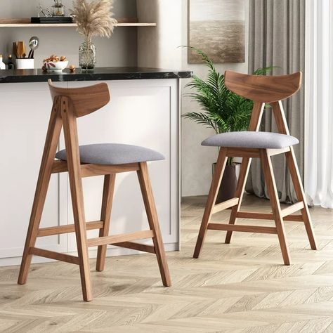 Noble House Marten Fabric Upholstered 25" Counter Stools, Set of 2, Dark Gray, Walnut - Walmart.com Wood Counter Stools, Stools With Backs, Indoor Dining, Wood Counter, Christopher Knight, Noble House, Christopher Knight Home, Kitchen Bar Stools, Dining Room Bar