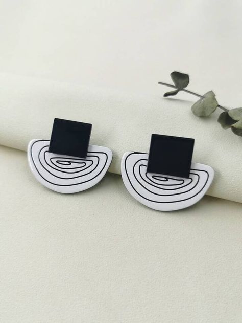 Free Returns ✓ Free Shipping✓. Geometric Design Earrings- undefined at SHEIN. 3d Earrings, Precious Metal Clay Jewelry, Fimo Jewelry, Polymer Clay Flower Jewelry, Diy Earrings Polymer Clay, Embellished Fashion, Polymer Clay Jewelry Tutorials, Handmade Clay Jewelry, Acrylic Jewelry