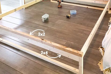 Easy How to Build a Mid Century Modern DIY Platform Bed - Design to Build Diy Full Bed Frame, Full Bed Frame Diy, Bed With Box Spring, Mid Century Modern Diy, Diy Bed Frame Cheap, Platform Bed Diy, Diy Platform Bed Plans, Homemade Bed Frame, Build A Platform Bed